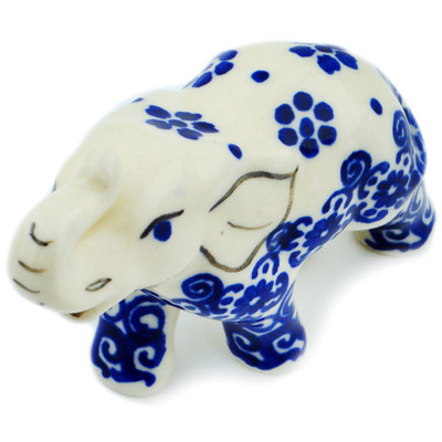 Polish Pottery Elephant Figurine 3&quot; Cobalt Wonder UNIKAT