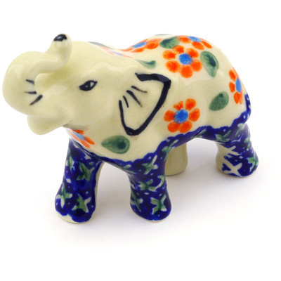 Polish Pottery Elephant Figurine 3&quot; Daisy Stitches
