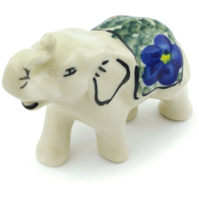 Polish Pottery Elephant Figurine 3&quot; Floral Burst