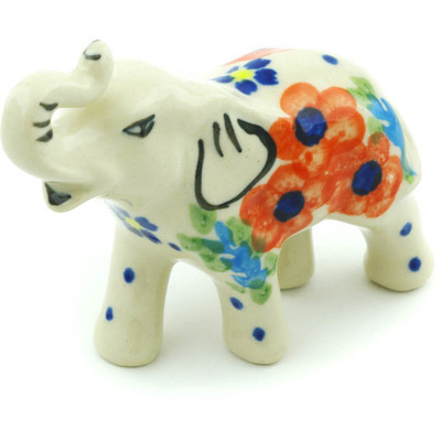 Polish Pottery Elephant Figurine 3&quot; Flower Star