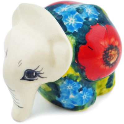 Polish Pottery Elephant Figurine 3&quot; Poppies Harmony UNIKAT