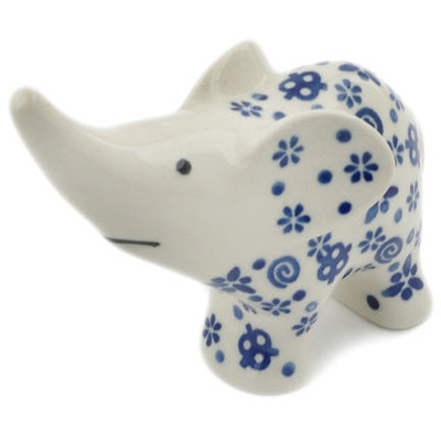 Polish Pottery Elephant Figurine 4&quot; Blue Confetti