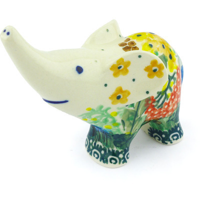 Polish Pottery Elephant Figurine 4&quot; Garden Delight UNIKAT
