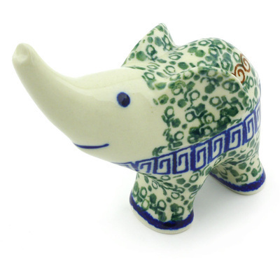 Polish Pottery Elephant Figurine 4&quot; Grecian Sea