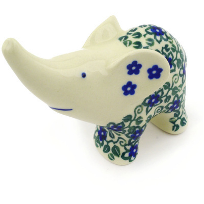 Polish Pottery Elephant Figurine 4&quot; Lobelia Vines