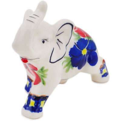 Polish Pottery Elephant Figurine 4&quot; Paradise Poppy