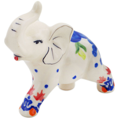 Polish Pottery Elephant Figurine 4&quot; Passion Poppy