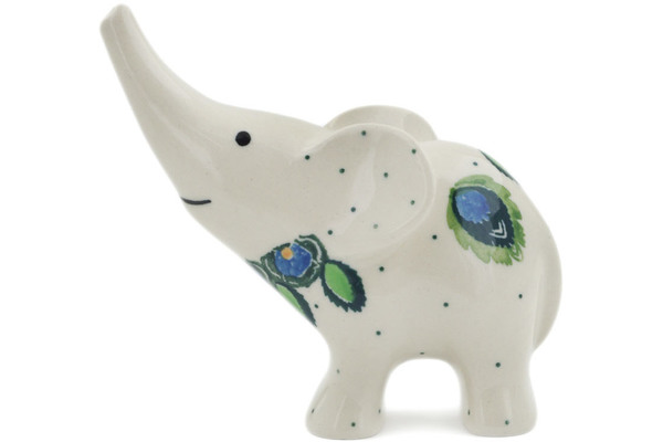 Polish Pottery 6½-inch Elephant Candle Holder Made by Ceramika Artystyczna Certificate of Authenticity Bleeding Heart Peacock Theme 