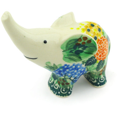 Polish Pottery Elephant Figurine 4&quot; Spring Garden UNIKAT