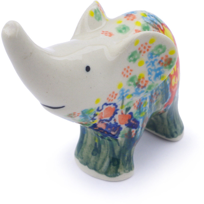 Polish Pottery Elephant Figurine 4&quot; Spring Iris UNIKAT