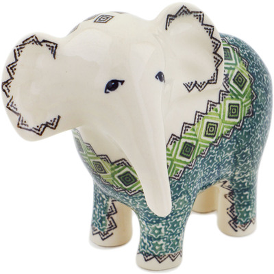 Polish Pottery Elephant Figurine 6&quot; Aztec Sea