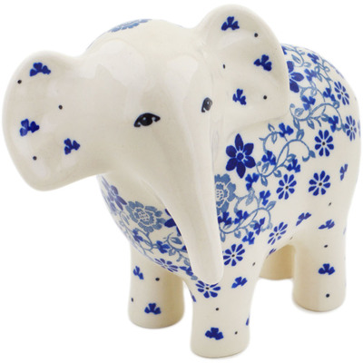 Polish Pottery Elephant Figurine 6&quot; Blue Country Field