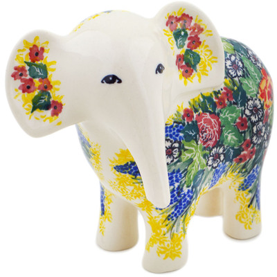Polish Pottery Elephant Figurine 6&quot; Copper Rose Meadow UNIKAT