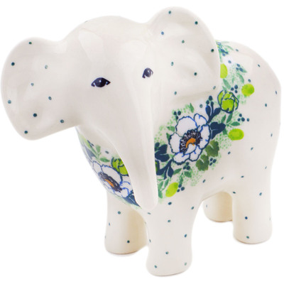 Polish Pottery Elephant Figurine 6&quot; Daisies Wreath UNIKAT