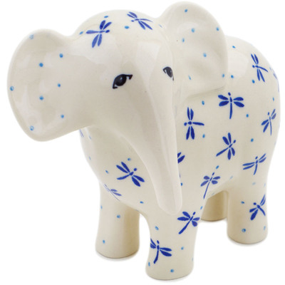Polish Pottery Elephant Figurine 6&quot; Delicate Dragonfly