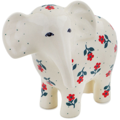 Polish Pottery Elephant Figurine 6&quot; Flowering Scarlet Flax