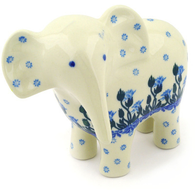Polish Pottery Elephant Figurine 6&quot; Flowers By The Lake