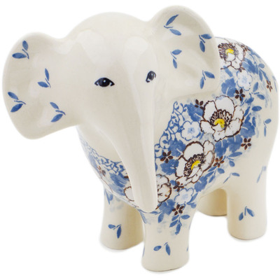 Polish Pottery Elephant Figurine 6&quot; Pansy Parade UNIKAT