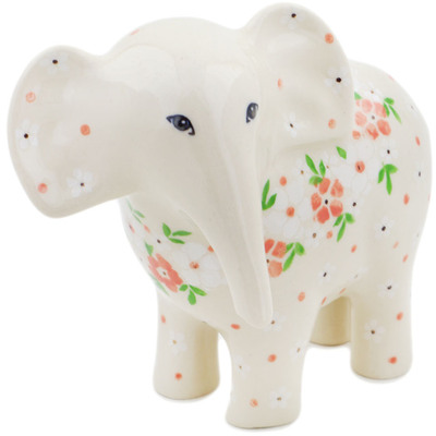 Polish Pottery Elephant Figurine 6&quot; Pink Blossom Flourish