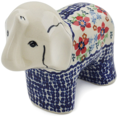 Polish Pottery Elephant Figurine 6&quot; Red Flower Meadow