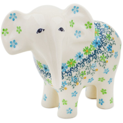 Polish Pottery Elephant Figurine 6&quot; Sweet Green Daisies