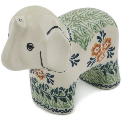 Polish Pottery Elephant Figurine 6&quot; Three Lillies UNIKAT