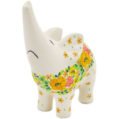 Polish Pottery Elephant Figurine 7&quot; Bright Spring UNIKAT