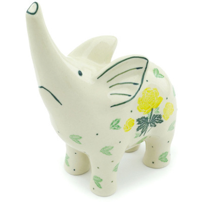 Polish Pottery Elephant Figurine 7&quot; Yellow Rose