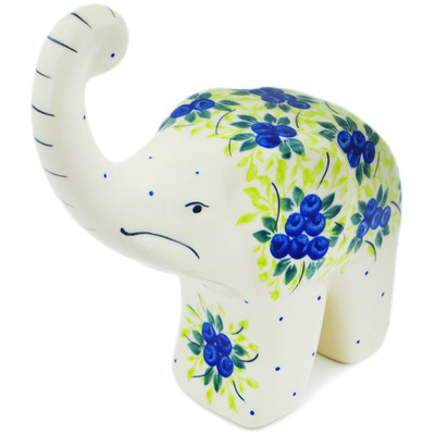 Polish Pottery Elephant Figurine 8&quot; Blueberries Season UNIKAT