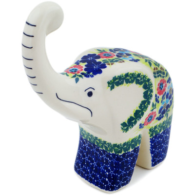 Polish Pottery Elephant Figurine 8&quot; Cobalt Water Meadow UNIKAT