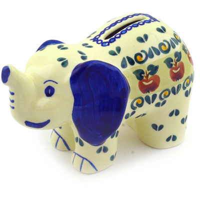 Polish Pottery Elephant Shaped Piggy Bank 7&quot;