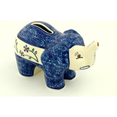 Polish Pottery Elephant Shaped Piggy Bank 7&quot; Whimsical