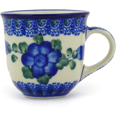 Polish Pottery Espresso Cup 2 oz Blue Poppies