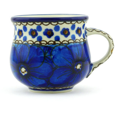 Polish Pottery Espresso Cup 2 oz Cobalt Poppies UNIKAT