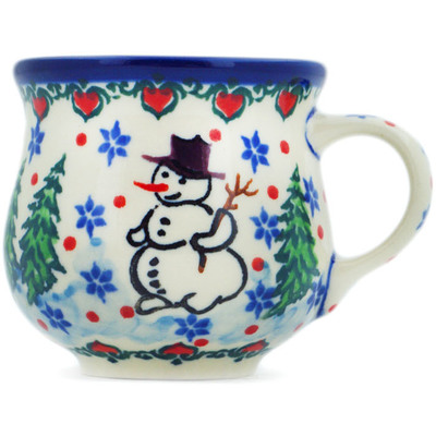 Polish Pottery Espresso Cup 2 oz Dancing Snowman UNIKAT