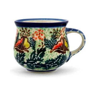 Polish Pottery Espresso Cup 2 oz Floral Butterfly UNIKAT
