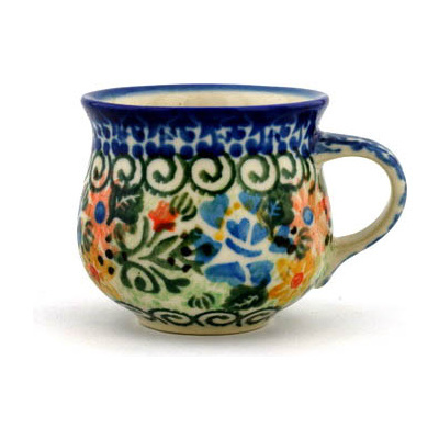 Polish Pottery Espresso Cup 2 oz Pastel Garden UNIKAT