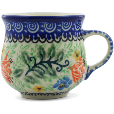 Polish Pottery Espresso Cup 2 oz Peach Fan Fare UNIKAT