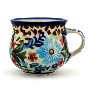 Polish Pottery Espresso Cup 2 oz Red Floral Delight UNIKAT