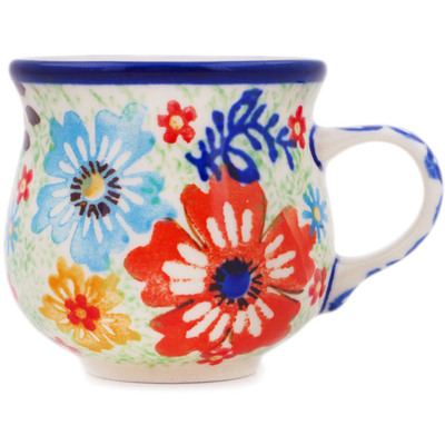 Polish Pottery Espresso Cup 2 oz Red Floral Delight UNIKAT