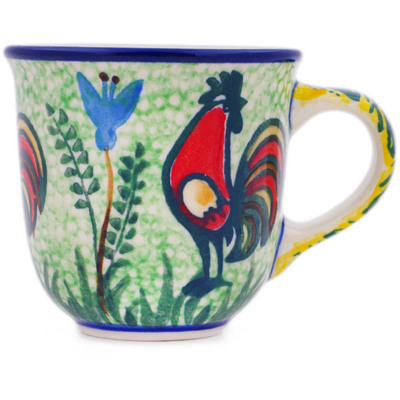 Polish Pottery Espresso Cup 2 oz Rooster Parade UNIKAT