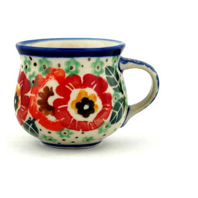 Polish Pottery Espresso Cup 2 oz Wild Poppy Ring UNIKAT