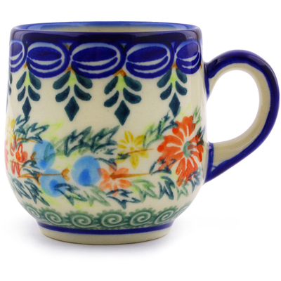 Polish Pottery Espresso Cup 4 oz Ring Of Flowers UNIKAT