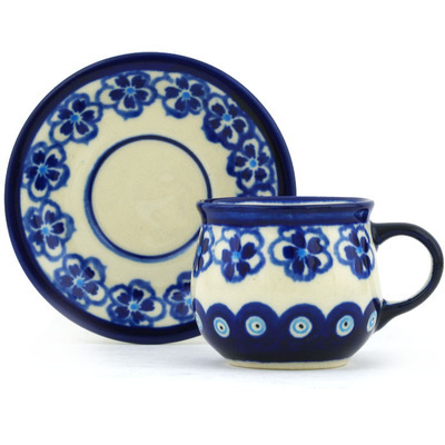 Polish Pottery Espresso Cup with Saucer 3 oz Aloha Blue