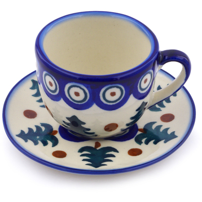 Polish Pottery Espresso Cup with Saucer 3 oz Autumn Evergreen