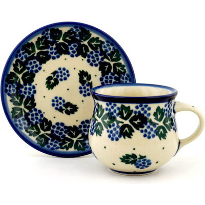 Polish Pottery Espresso Cup with Saucer 3 oz Blackberry Delight