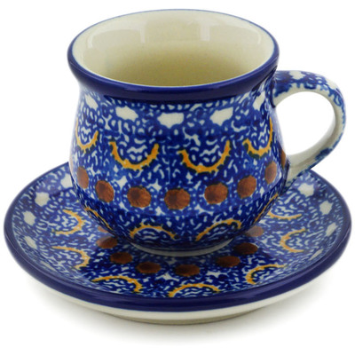 Polish Pottery Espresso Cup with Saucer 3 oz Blue Horizons