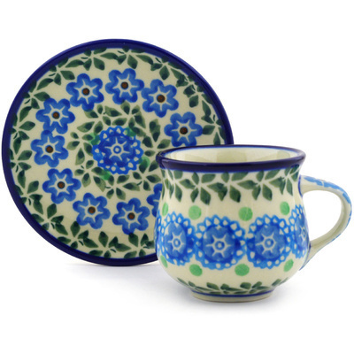 Polish Pottery Espresso Cup with Saucer 3 oz Flower Power