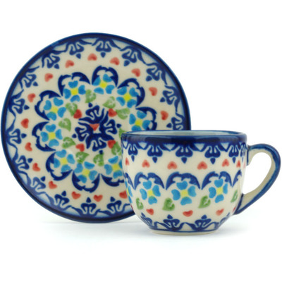 Polish Pottery Espresso Cup with Saucer 3 oz Graphic Armor