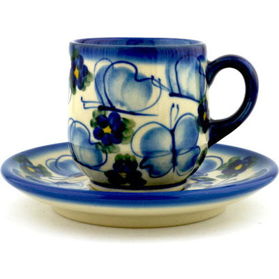 Polish Pottery Espresso Cup with Saucer 3 oz